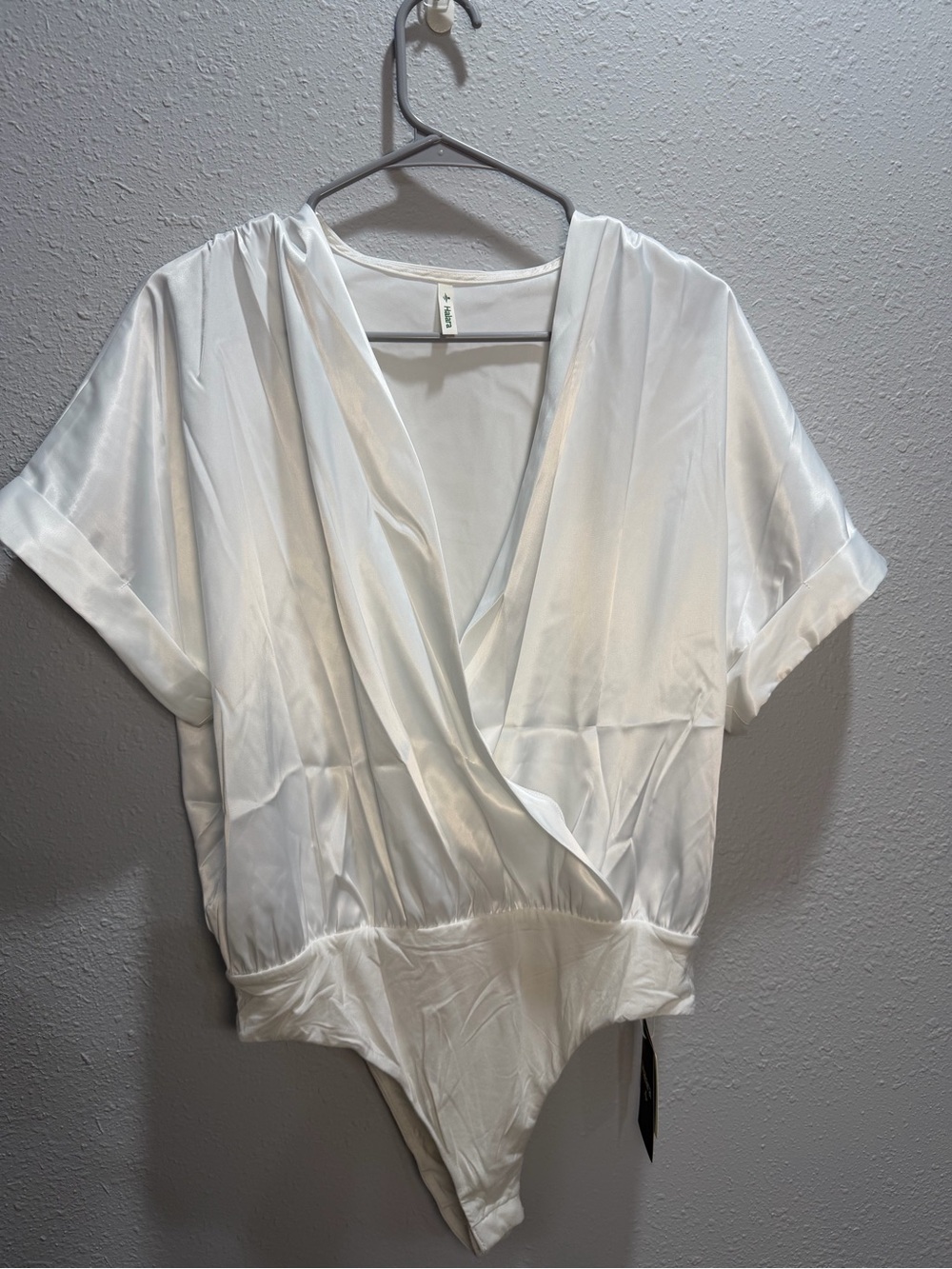HALARA White Draped Surplice Bodysuit